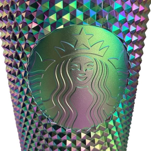NWT Starbucks OIL SLICK Cold Cup Grande BLACK BLING Tumbler Rainbow Studded 2023 - Picture 3 of 4